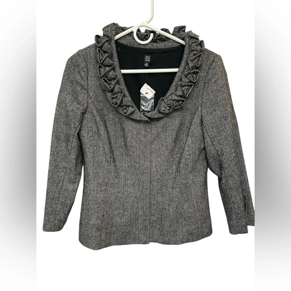 Saks Fifth Avenue Lux French Rosebud Chic Blazer Jacket Wool Woven Charcoal NWT - Picture 1 of 8